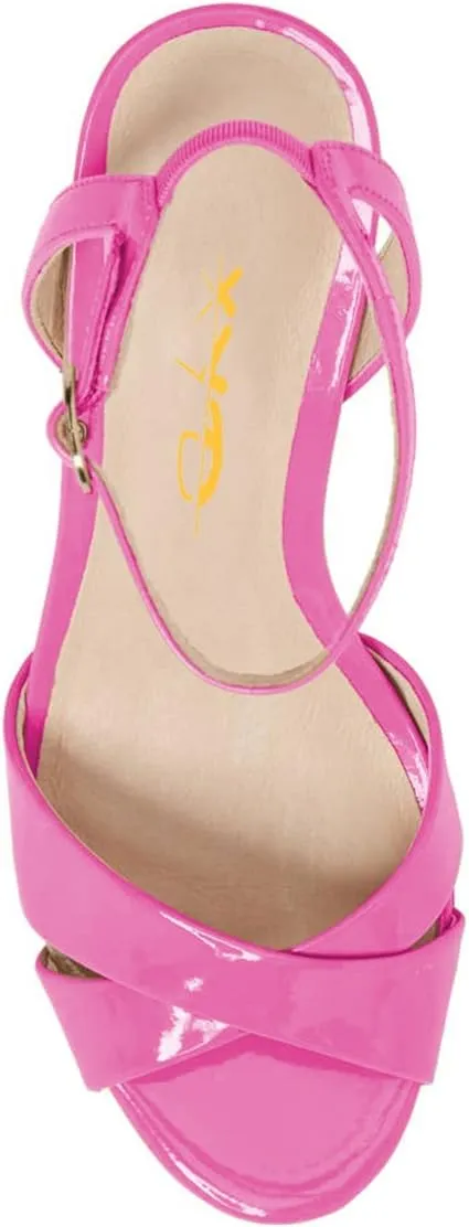 XYD Women Chic Cross Strap Slingback Ankle Strap High Heel Patent Buckle Sandal Pump Shoes