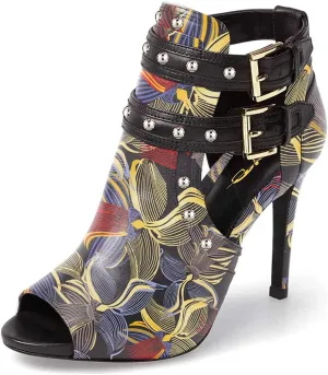 XYD Women Chic Studs Peep Toe Ankle Bootie High Heel Pumps Buckled Double Straps Cutout Fashion Party Shoes