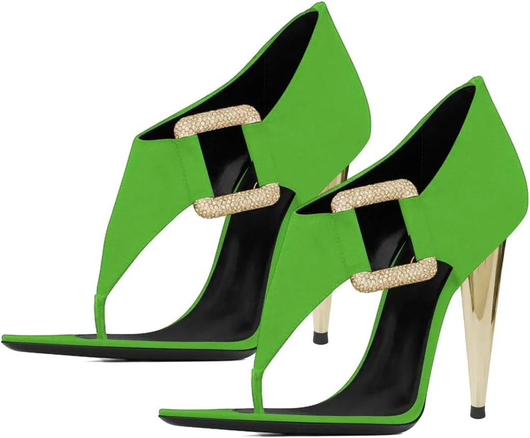 XYD Women's Chic Open Pointed Toe Sandals Back Zip Satin Pumps Cone High Heels Rhinestone Square Buckle Evening Prom Event Shoes
