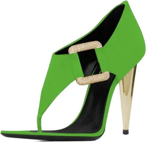 XYD Women's Chic Open Pointed Toe Sandals Back Zip Satin Pumps Cone High Heels Rhinestone Square Buckle Evening Prom Event Shoes