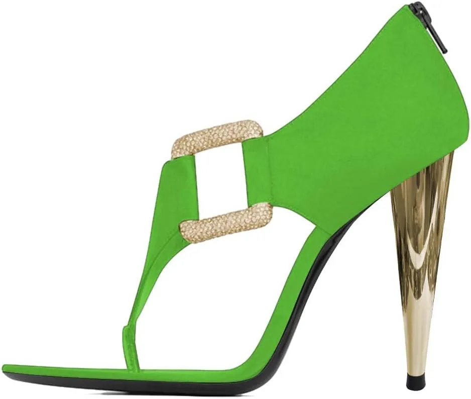 XYD Women's Chic Open Pointed Toe Sandals Back Zip Satin Pumps Cone High Heels Rhinestone Square Buckle Evening Prom Event Shoes