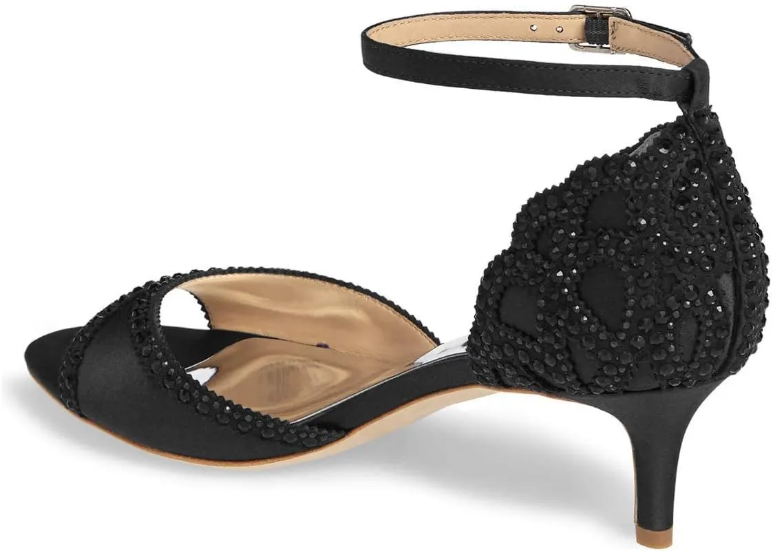 XYD Women's Sandals, Chic Peep Toe, D'Orsay Kitten Low Heels, Rhinestone Studs, Ankle Strap Satin Shoes for Wedding Ballroom