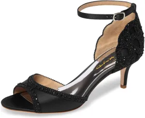 XYD Women's Sandals, Chic Peep Toe, D'Orsay Kitten Low Heels, Rhinestone Studs, Ankle Strap Satin Shoes for Wedding Ballroom