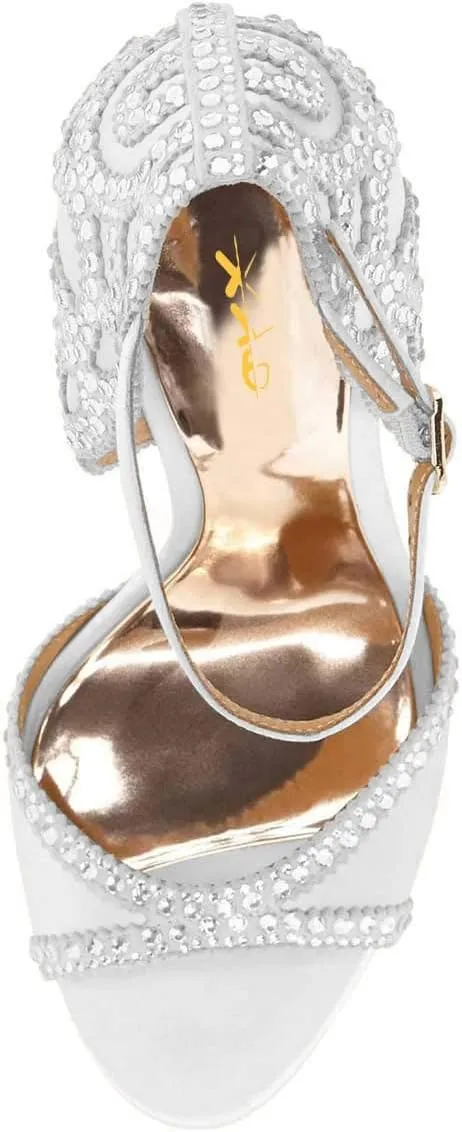XYD Women's Sandals, Chic Peep Toe, D'Orsay Stiletto High Heels, Rhinestone Studs, Ankle Strap Satin Shoes for Wedding Ballroom