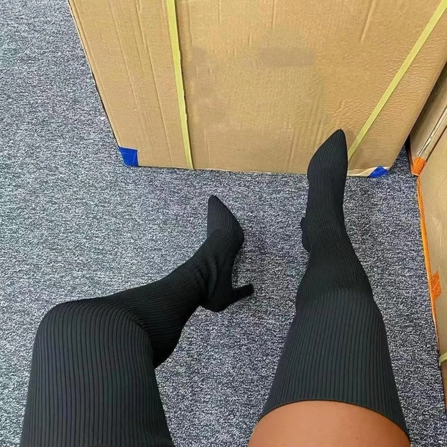 Yanzhenglip Over The Knee Boots for Women Wide Calf Plus Size, Long Boots Knee-High Heel Boots Women's Black Sexy High Boots Chunky Heel Flock Winter Summer Fashion Thigh boots