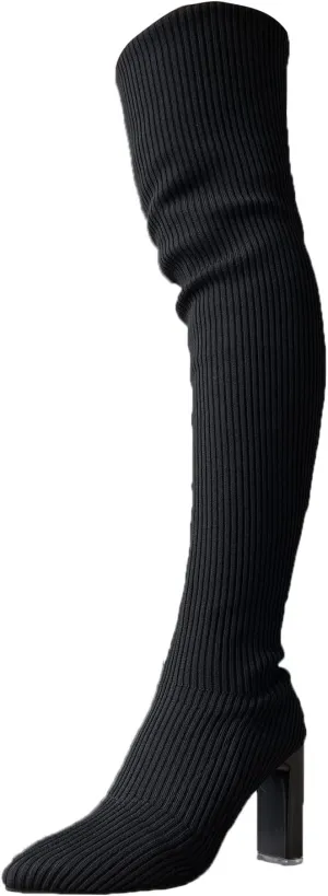 Yanzhenglip Over The Knee Boots for Women Wide Calf Plus Size, Long Boots Knee-High Heel Boots Women's Black Sexy High Boots Chunky Heel Flock Winter Summer Fashion Thigh boots
