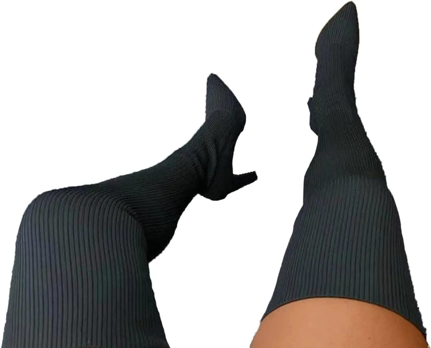 Yanzhenglip Over The Knee Boots for Women Wide Calf Plus Size, Long Boots Knee-High Heel Boots Women's Black Sexy High Boots Chunky Heel Flock Winter Summer Fashion Thigh boots