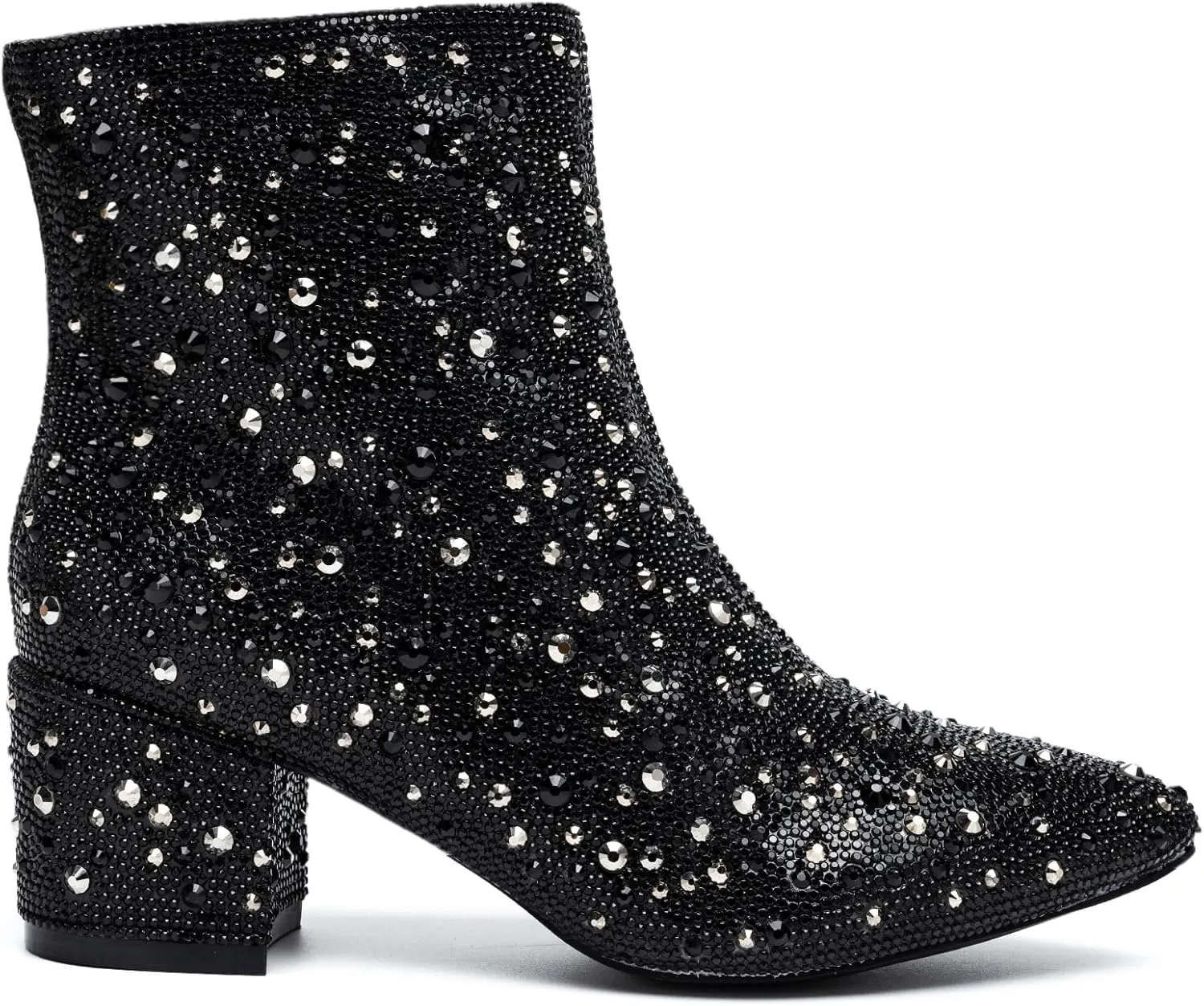YAYONE Rhinestone Zipper Sparkly Ankle Boots - Glitter Pointed Toe Fashion Comfortable Shoes, Pull on Chunky Heel Western Boots