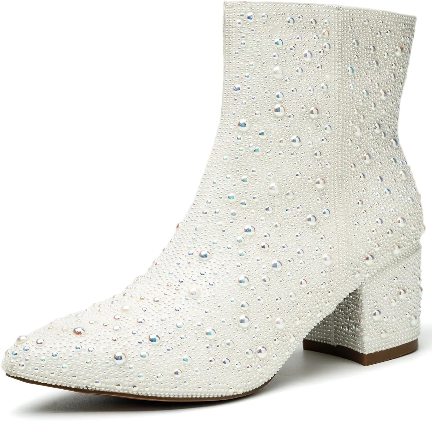 YAYONE Rhinestone Zipper Sparkly Ankle Boots - Glitter Pointed Toe Fashion Comfortable Shoes, Pull on Chunky Heel Western Boots