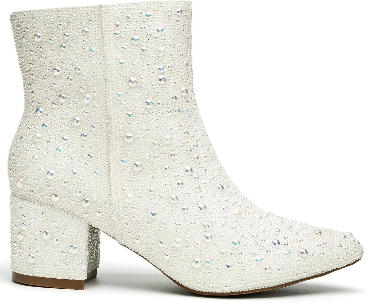 YAYONE Rhinestone Zipper Sparkly Ankle Boots - Glitter Pointed Toe Fashion Comfortable Shoes, Pull on Chunky Heel Western Boots