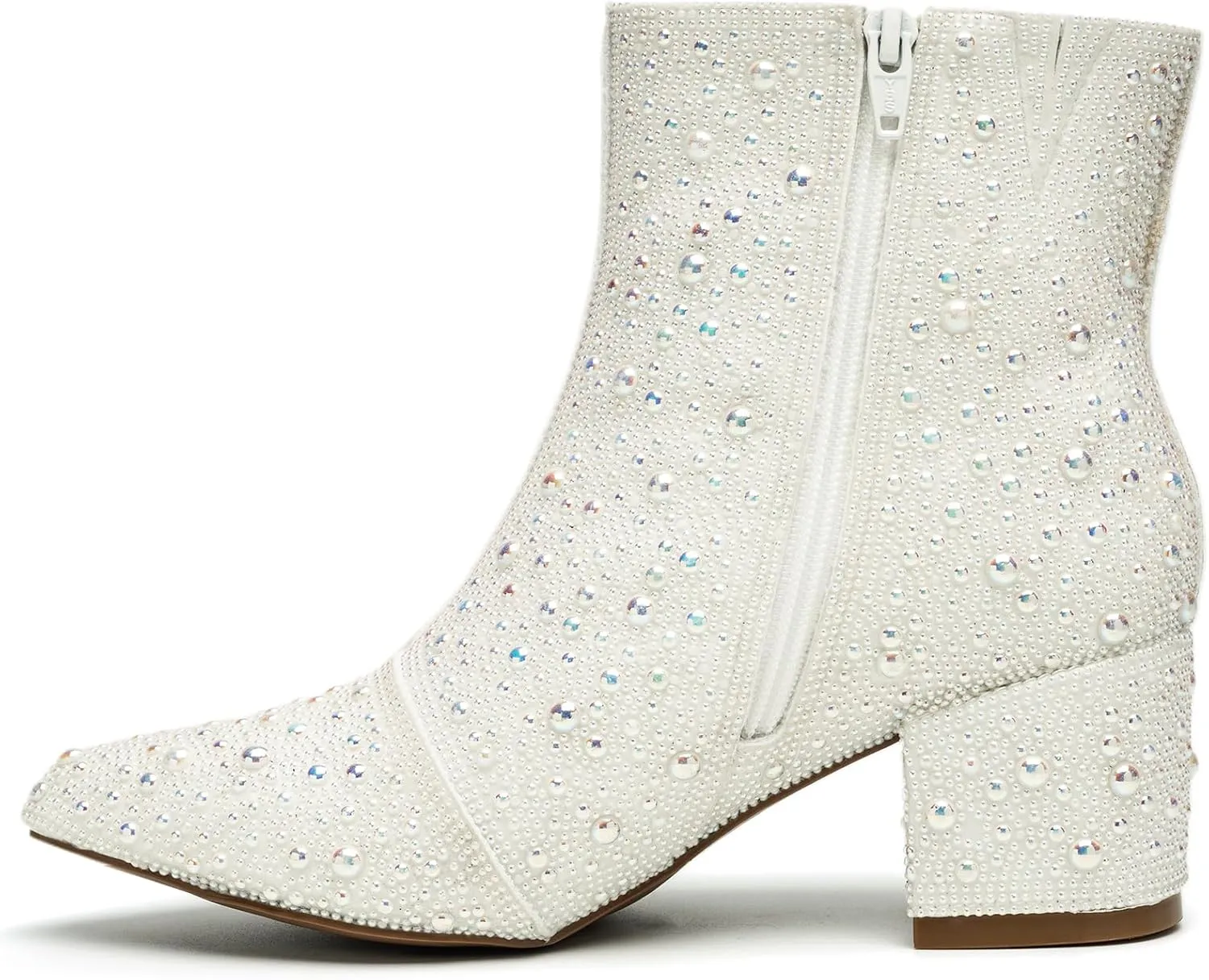 YAYONE Rhinestone Zipper Sparkly Ankle Boots - Glitter Pointed Toe Fashion Comfortable Shoes, Pull on Chunky Heel Western Boots