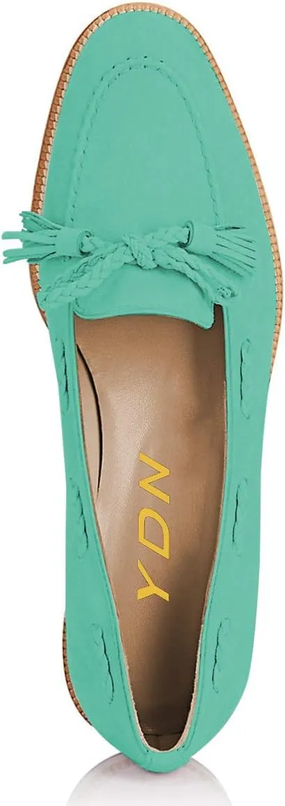 YDN Women Casual Round Toe Low Heels Loafers Fringes Flat Slip on Pumps Braid Shoe