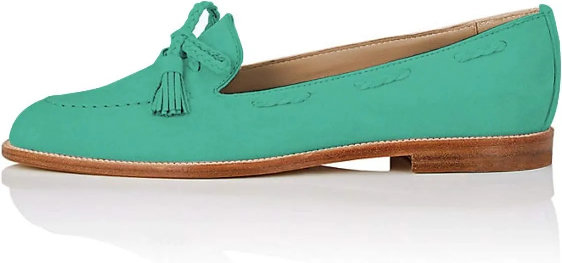 YDN Women Casual Round Toe Low Heels Loafers Fringes Flat Slip on Pumps Braid Shoe