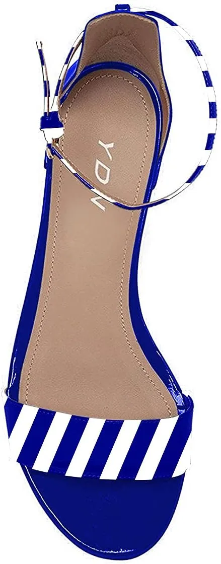 YDN Womens Chic Block Low Heel Sandals Open Toe Ankle Strap Patent Comfortable Walking Dress Flat Shoes Size 4-15