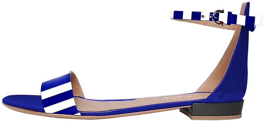 YDN Womens Chic Block Low Heel Sandals Open Toe Ankle Strap Patent Comfortable Walking Dress Flat Shoes Size 4-15