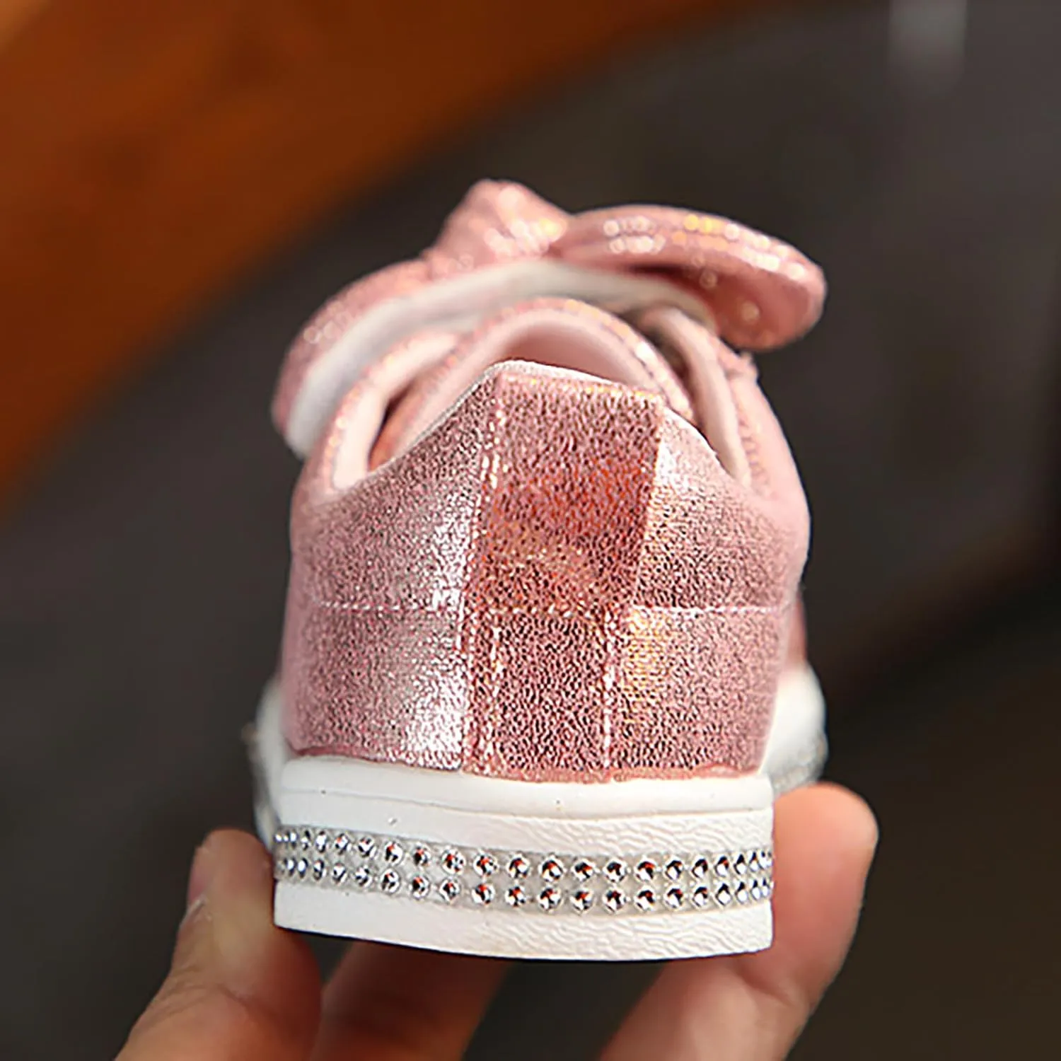 YIBLBOX Toddler Girls Glitter Sneakers Sparkle Fashion School Walking Shoes Cute Bow Lazy Tennis Shoes Loafers for Little Kids Comfort Casual