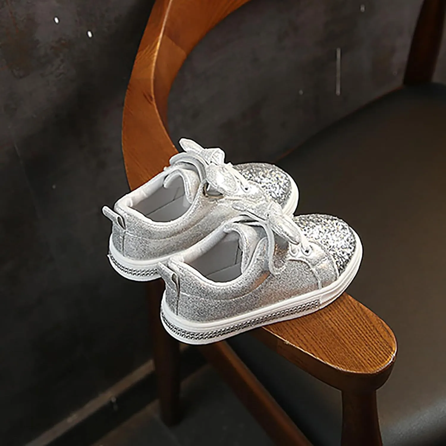 YIBLBOX Toddler Girls Glitter Sneakers Sparkle Fashion School Walking Shoes Cute Bow Lazy Tennis Shoes Loafers for Little Kids Comfort Casual