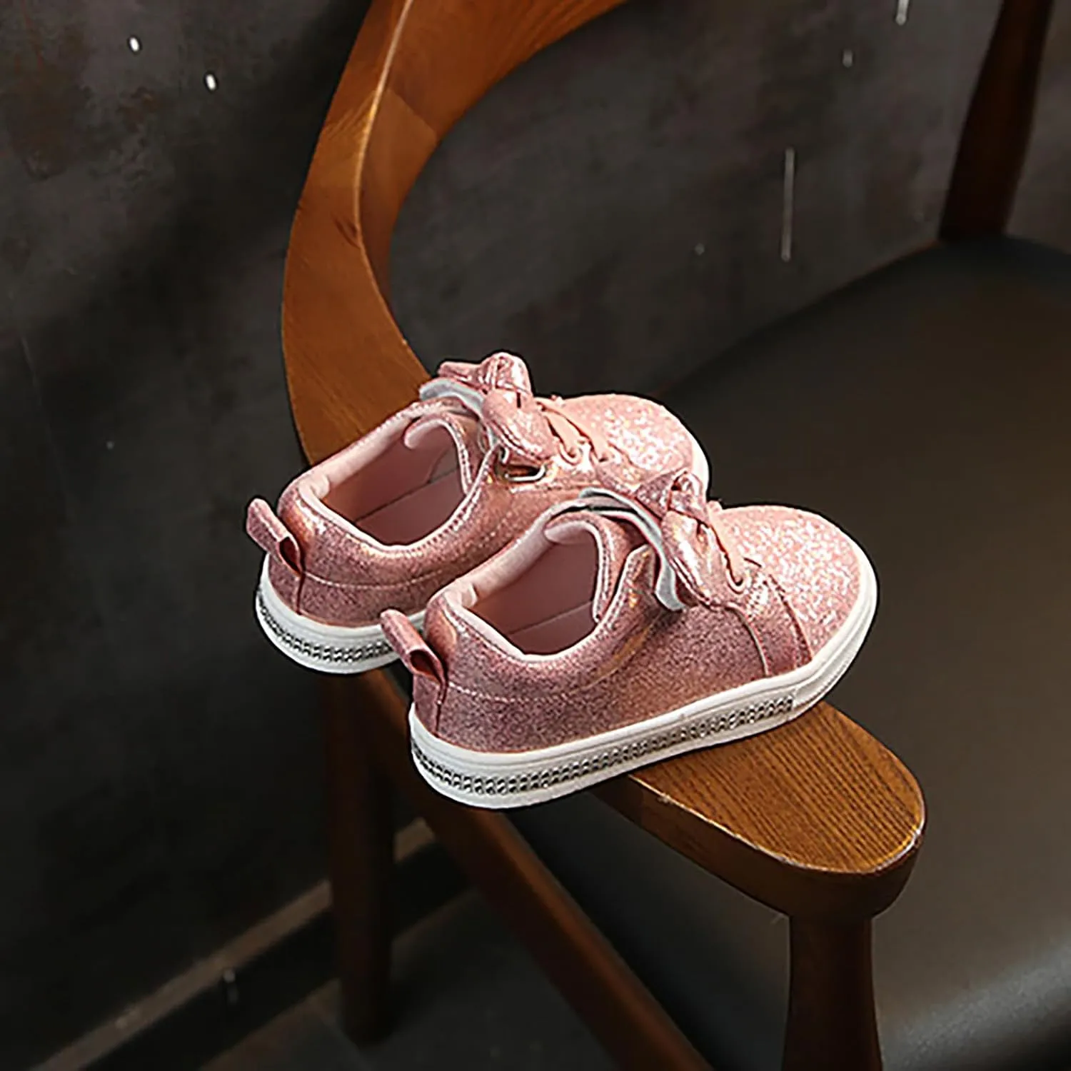 YIBLBOX Toddler Girls Glitter Sneakers Sparkle Fashion School Walking Shoes Cute Bow Lazy Tennis Shoes Loafers for Little Kids Comfort Casual