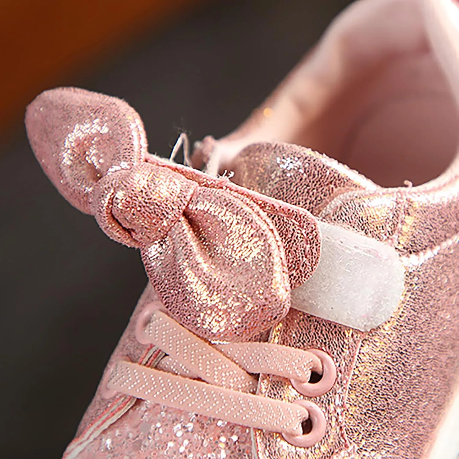 YIBLBOX Toddler Girls Glitter Sneakers Sparkle Fashion School Walking Shoes Cute Bow Lazy Tennis Shoes Loafers for Little Kids Comfort Casual