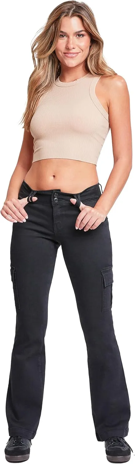 YMI Women's Low Rise Cargo Flare Jean