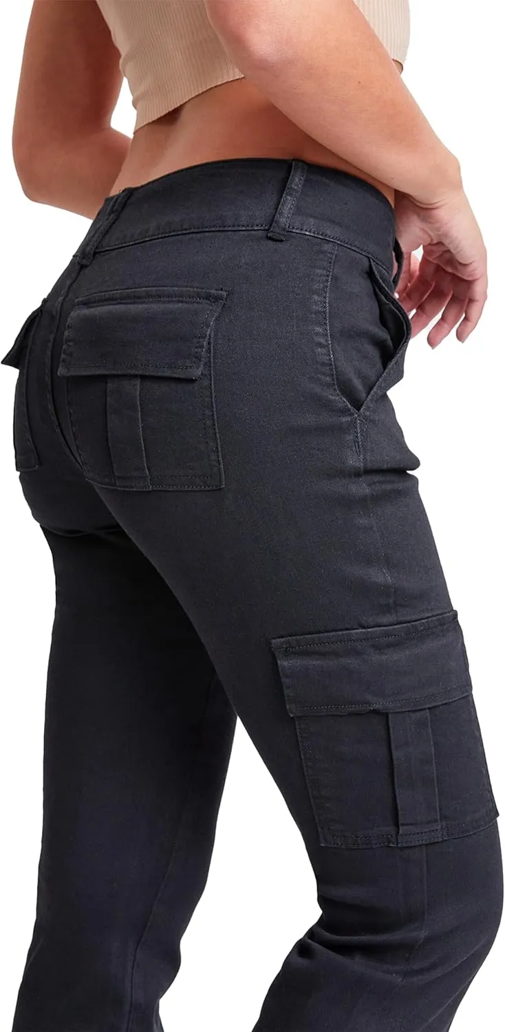 YMI Women's Low Rise Cargo Flare Jean