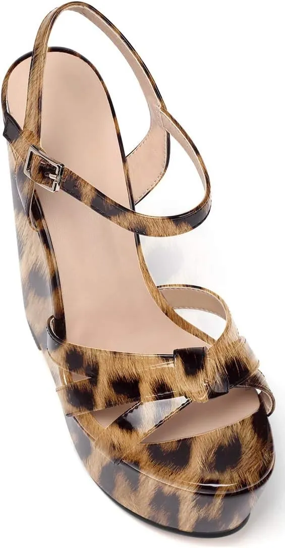 YODEKS Women's Wedge Heel Sandals Sexy Platform Open Toe Ankle Strap Fashion Mary Jane Summer Dress Patent Leather Sandals