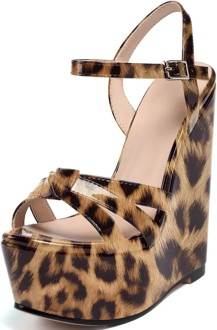 YODEKS Women's Wedge Heel Sandals Sexy Platform Open Toe Ankle Strap Fashion Mary Jane Summer Dress Patent Leather Sandals