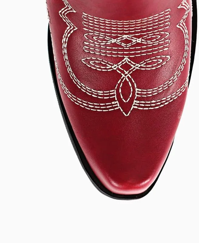 Yolkomo Cowboy Boots for Women Red Western Cowgirl Boots, Pointed Toe, Mid Calf, Knee High