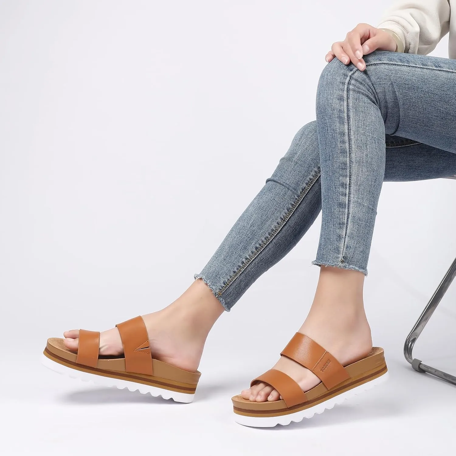 Yozuru Womens Platform Sandals with Arch Support Slip on Slides Comfortable Summer Beach Sandals Cork Footbed Cushion Wedge Sandals for Women