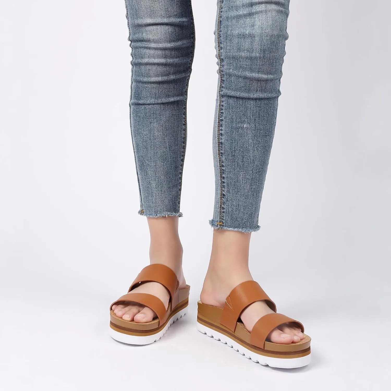 Yozuru Womens Platform Sandals with Arch Support Slip on Slides Comfortable Summer Beach Sandals Cork Footbed Cushion Wedge Sandals for Women