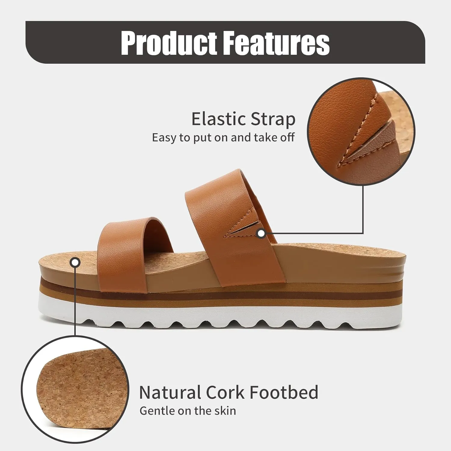 Yozuru Womens Platform Sandals with Arch Support Slip on Slides Comfortable Summer Beach Sandals Cork Footbed Cushion Wedge Sandals for Women