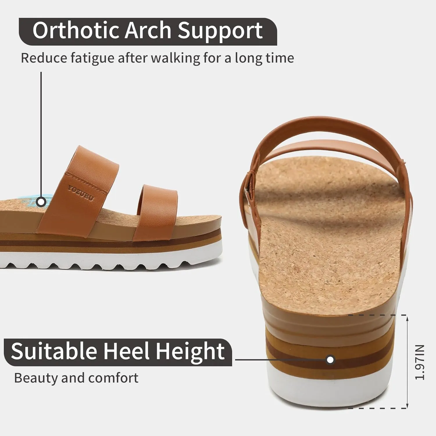 Yozuru Womens Platform Sandals with Arch Support Slip on Slides Comfortable Summer Beach Sandals Cork Footbed Cushion Wedge Sandals for Women