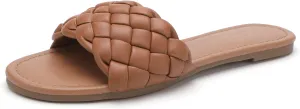 YULVSHOE Women's Braided Flat Sandals Fashion Woven Open Toe Slip On Slides Strappy Beach Sandals Slippers For Summer