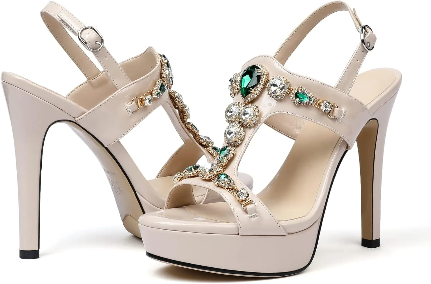 Zamikoo Heeled Sandals for women Platform Rhinestone High Heel Open Toe Stiletto Slingback Sandals Ankle Strap Dress Shoes for Wedding Party Event Evening