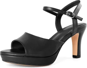 Zamikoo Womens Platform Heels Chunky High Heeled Sandals Open Round Toe Slingback Heels Ankle Strap Wedding Fashion Shoes 3.5 Inch