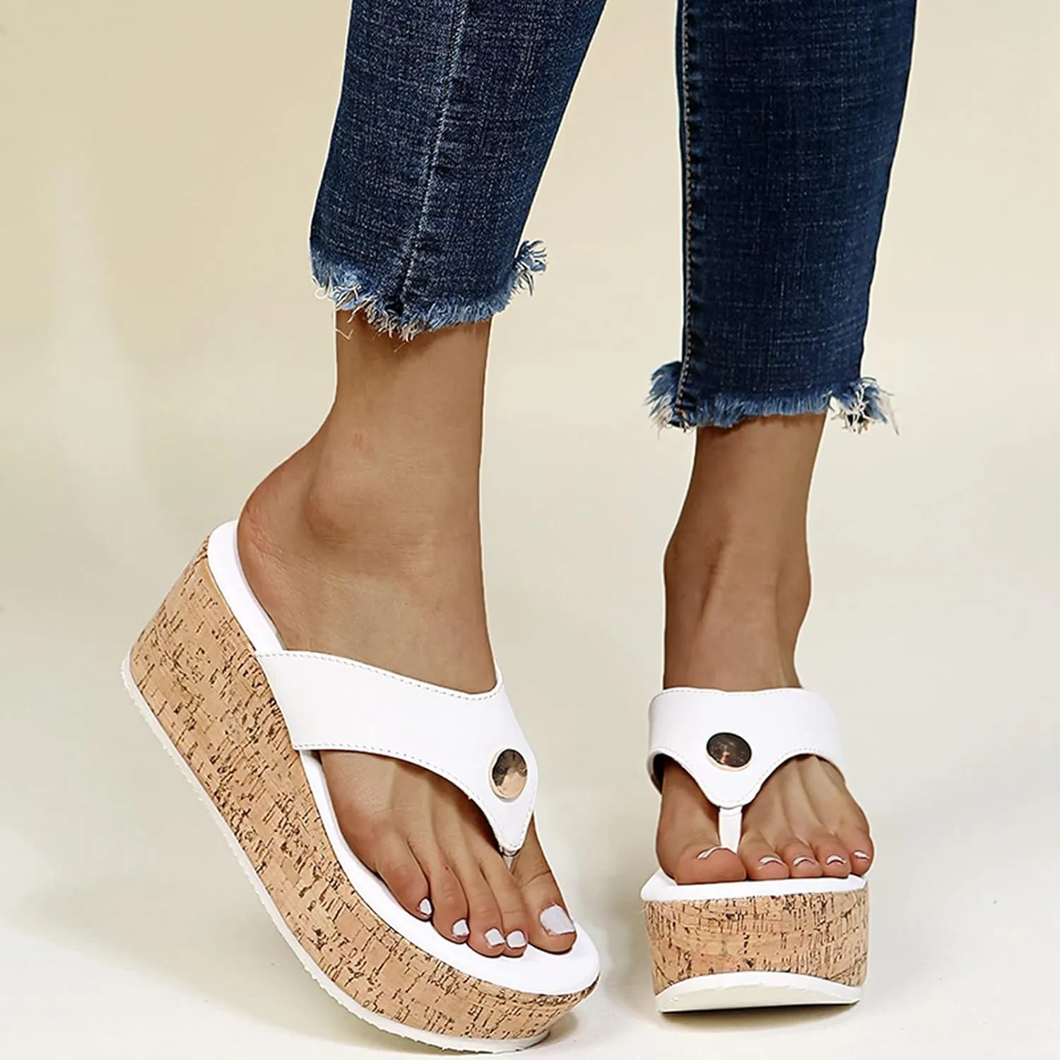 ZBYY Women Wedge Sandals Platform Slip on Cork Wedge Mules Platform Slide Sandals Summer Flip Flop Gladiator Sandals