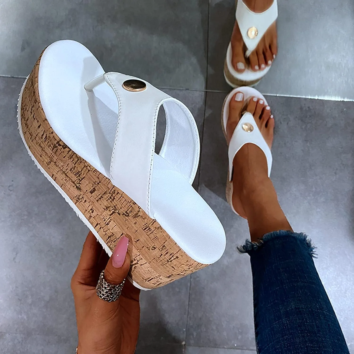 ZBYY Women Wedge Sandals Platform Slip on Cork Wedge Mules Platform Slide Sandals Summer Flip Flop Gladiator Sandals