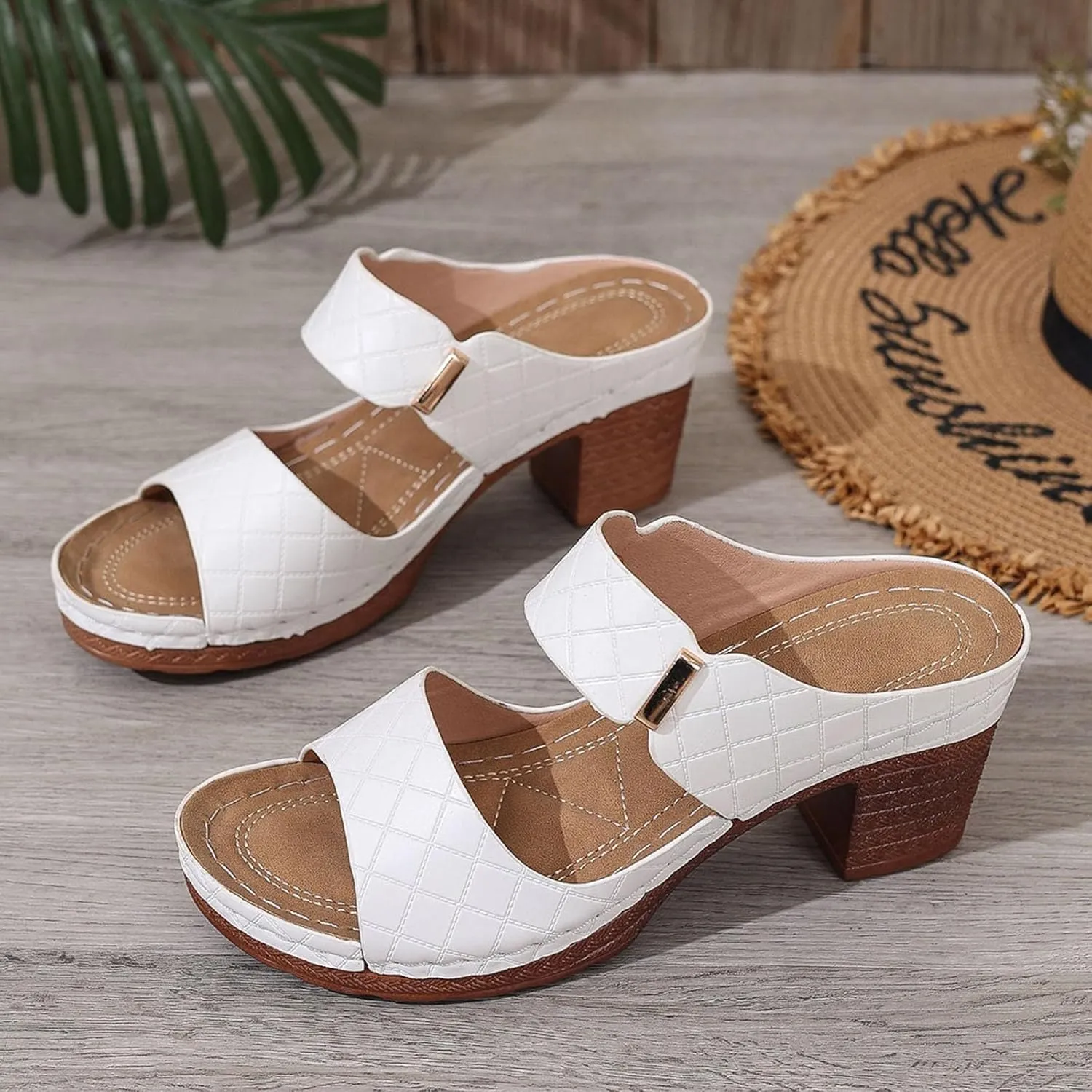 ZSpzx 2025 Orthopedic Block Heels Sandals for Women Arch Support Open Toe Chunky Heeled Sandal Comfortable Fashion Non Slip Cushion Footbed Shoes Backless Mules Adjustable Slide Walking