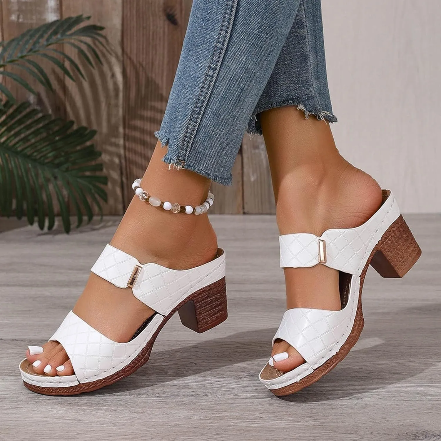 ZSpzx 2025 Orthopedic Block Heels Sandals for Women Arch Support Open Toe Chunky Heeled Sandal Comfortable Fashion Non Slip Cushion Footbed Shoes Backless Mules Adjustable Slide Walking