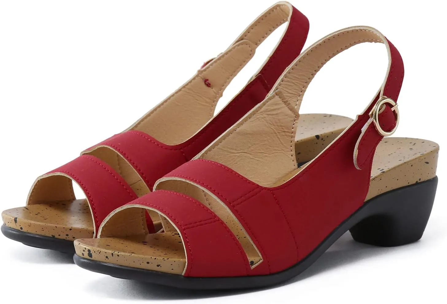 ZSpzx Chunky Heel Sandals for Women 2025 Round Toe Low Block Hollow Out Slingback Strappy Sandal Ladies Wide Width Summer Comfortable Backless Mules Dressy Shoes for Party Prom Daily Wear