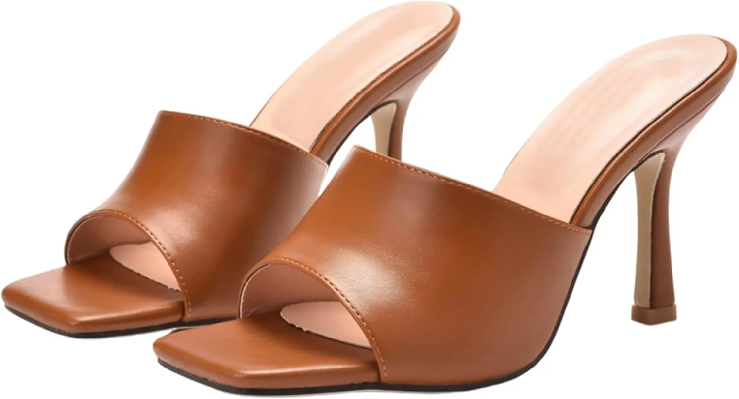 ZSpzx Stiletto Heels Sandals for Women 2025 Square Toe Slip On Mules Comfortable Casual Dressy Pumps Sandal Kitten Heel Slingback Non Wide Width Slippers Dress Shoes for Daily Wear Wedding Party