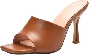 ZSpzx Stiletto Heels Sandals for Women 2025 Square Toe Slip On Mules Comfortable Casual Dressy Pumps Sandal Kitten Heel Slingback Non Wide Width Slippers Dress Shoes for Daily Wear Wedding Party