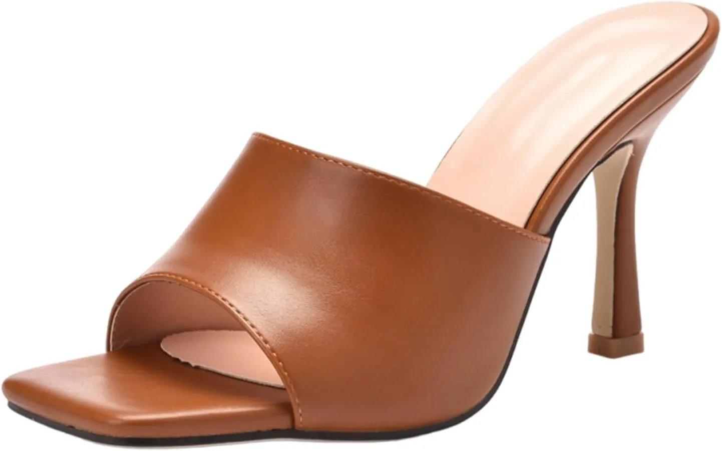 ZSpzx Stiletto Heels Sandals for Women 2025 Square Toe Slip On Mules Comfortable Casual Dressy Pumps Sandal Kitten Heel Slingback Non Wide Width Slippers Dress Shoes for Daily Wear Wedding Party