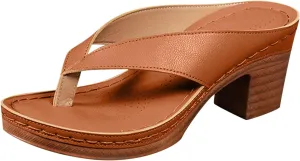 ZSpzx Women's Block Heels Sandals Slip On Clip Toe Flip Flops Chunky Backless Mules Recovery Orthopedic Sandal Summer Comfortable Cushion Footbed Casual Thongs for Walking Vacation Outdoor Indoor