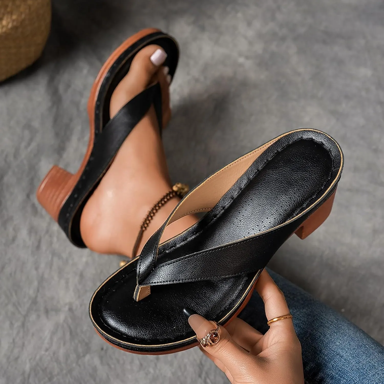 ZSpzx Women's Block Heels Sandals Slip On Clip Toe Flip Flops Chunky Backless Mules Recovery Orthopedic Sandal Summer Comfortable Cushion Footbed Casual Thongs for Walking Vacation Outdoor Indoor