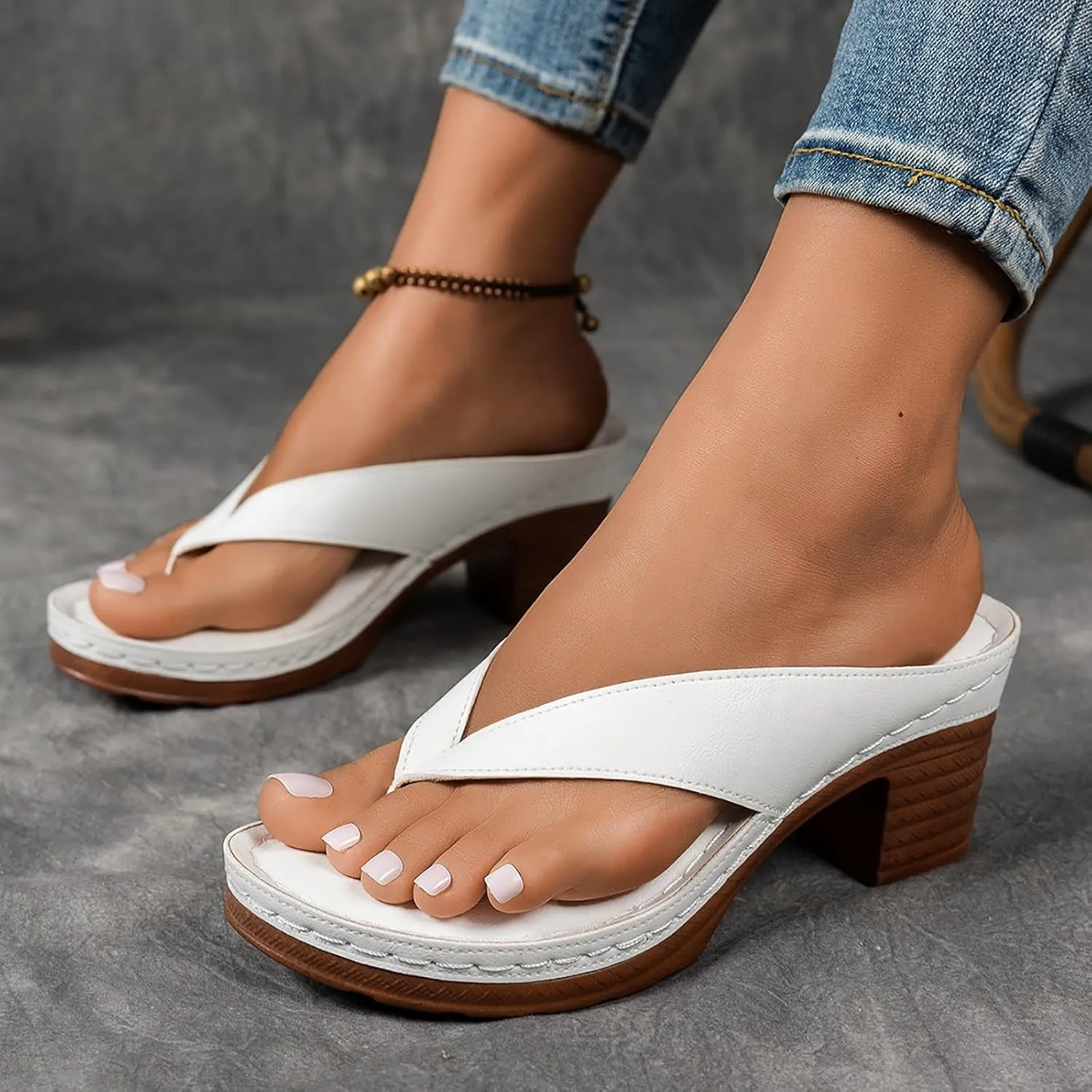 ZSpzx Women's Block Heels Sandals Slip On Clip Toe Flip Flops Chunky Backless Mules Recovery Orthopedic Sandal Summer Comfortable Cushion Footbed Casual Thongs for Walking Vacation Outdoor Indoor