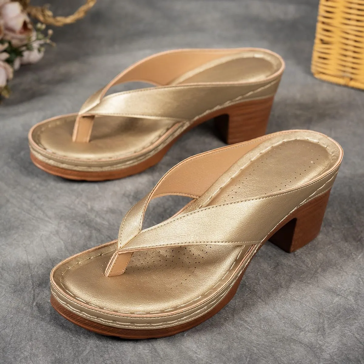 ZSpzx Women's Block Heels Sandals Slip On Clip Toe Flip Flops Chunky Backless Mules Recovery Orthopedic Sandal Summer Comfortable Cushion Footbed Casual Thongs for Walking Vacation Outdoor Indoor