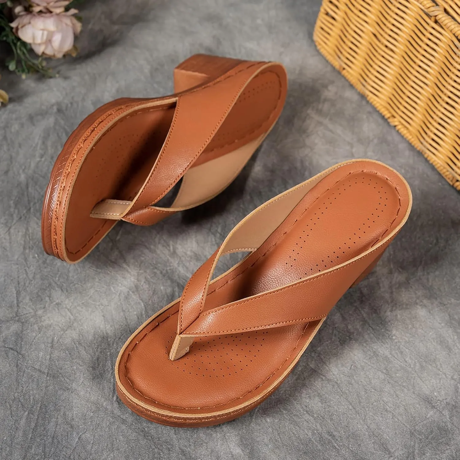 ZSpzx Women's Block Heels Sandals Slip On Clip Toe Flip Flops Chunky Backless Mules Recovery Orthopedic Sandal Summer Comfortable Cushion Footbed Casual Thongs for Walking Vacation Outdoor Indoor