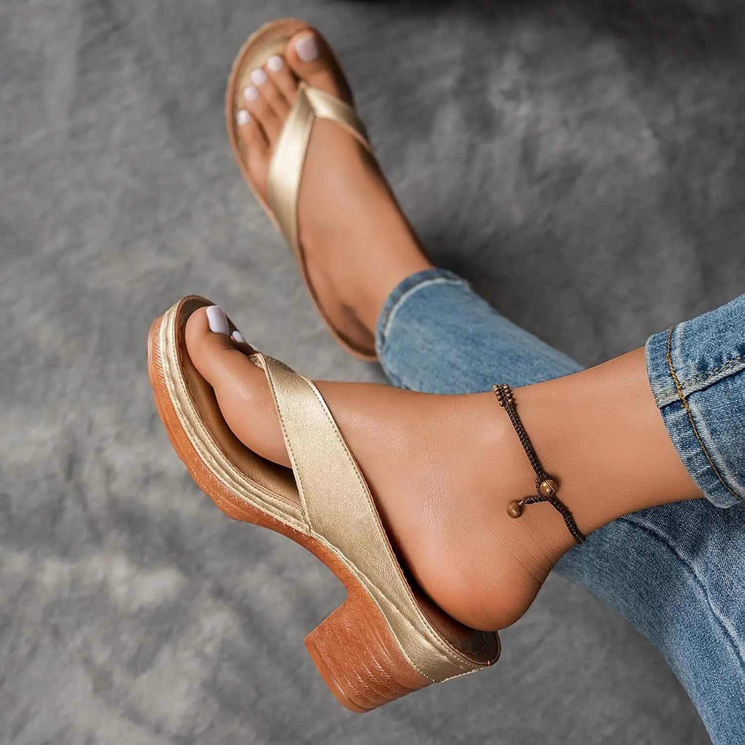 ZSpzx Women's Block Heels Sandals Slip On Clip Toe Flip Flops Chunky Backless Mules Recovery Orthopedic Sandal Summer Comfortable Cushion Footbed Casual Thongs for Walking Vacation Outdoor Indoor