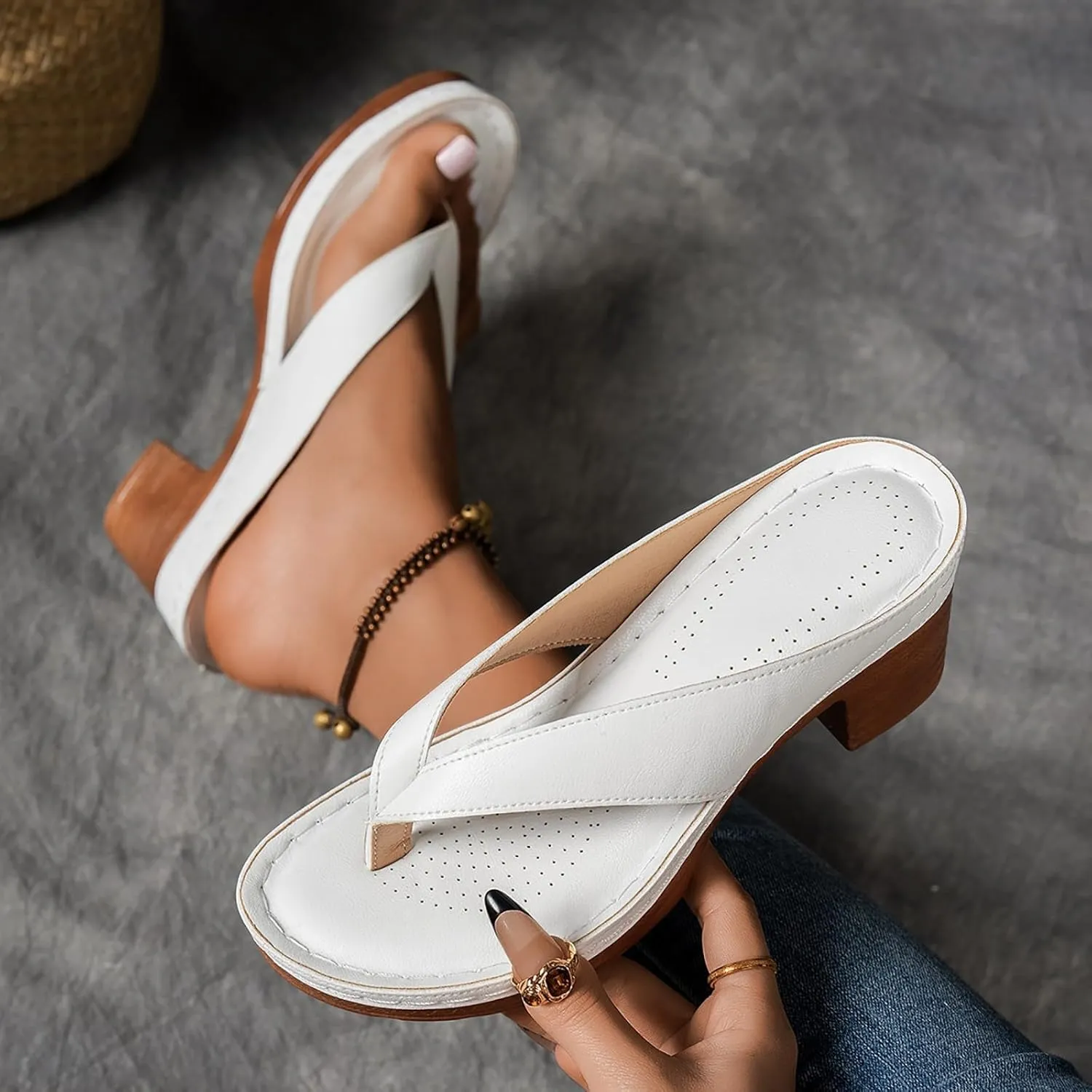 ZSpzx Women's Block Heels Sandals Slip On Clip Toe Flip Flops Chunky Backless Mules Recovery Orthopedic Sandal Summer Comfortable Cushion Footbed Casual Thongs for Walking Vacation Outdoor Indoor
